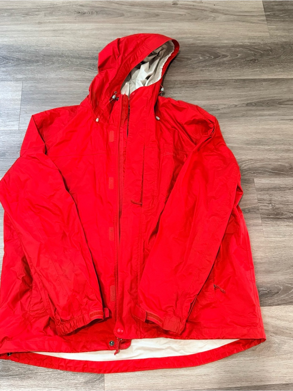 L.L. Bean Bright Red Hooded Raincoat